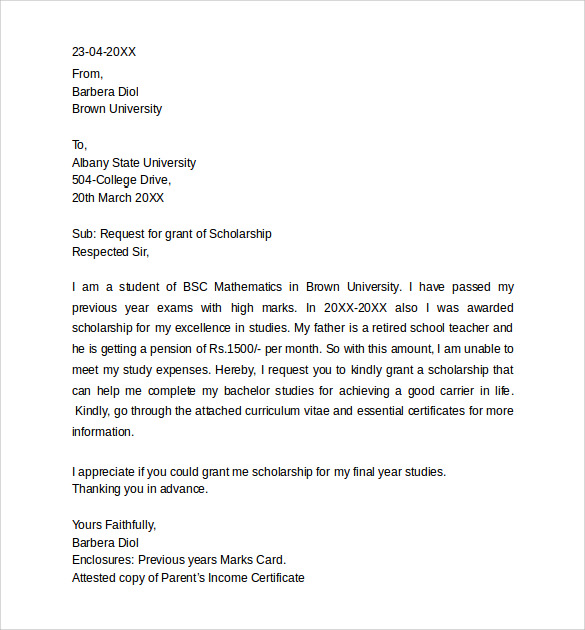 a letter of request for scholarship