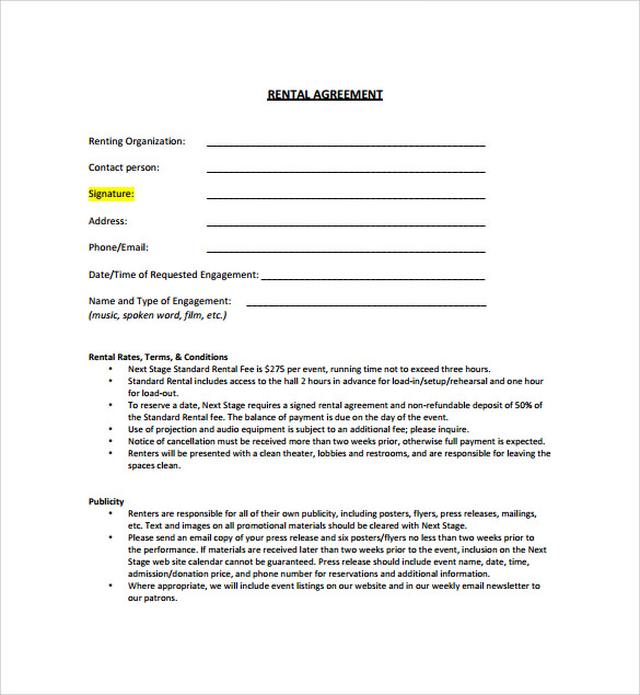 sample standard rental agreement