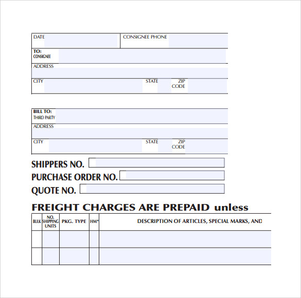 FREE 9 Sample Bill Of Lading Forms In PDF