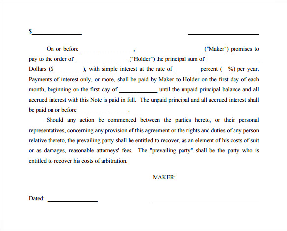 promissory note simple interest template
