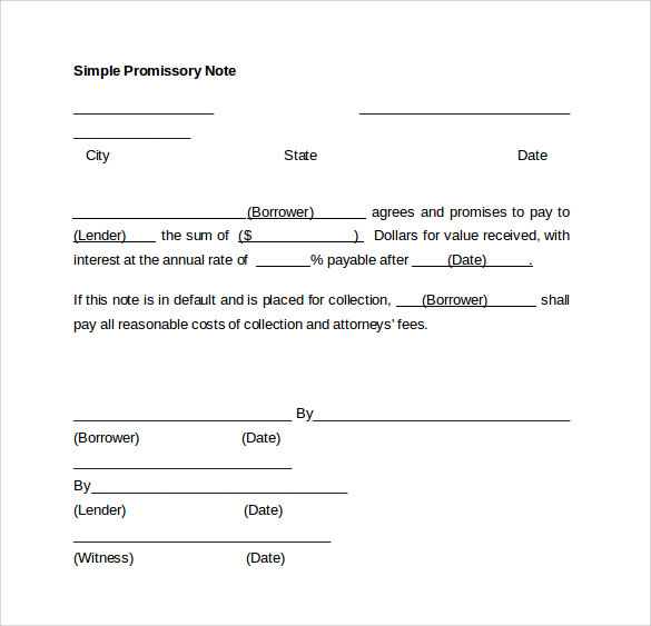 Printable Simple Promissory Note Template