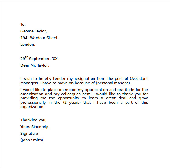 to a from company resign reason Download Sample Letter Format Resignation Free  9