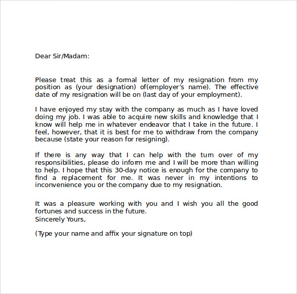 resignation letter template