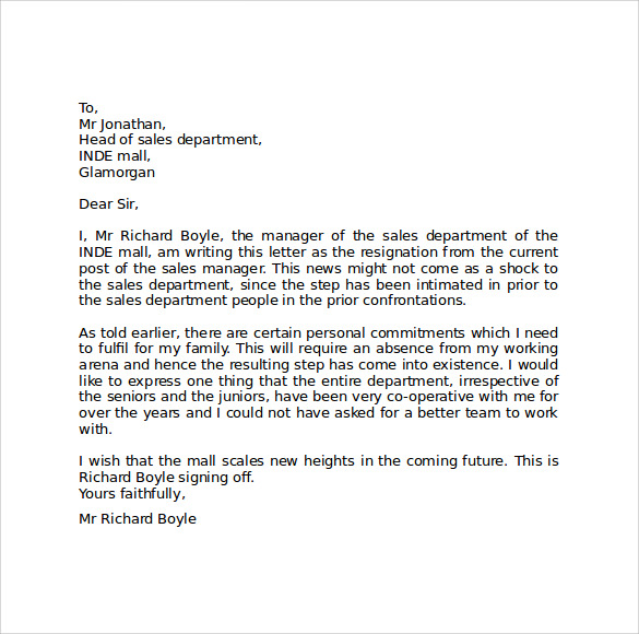 resignation letter format pdf