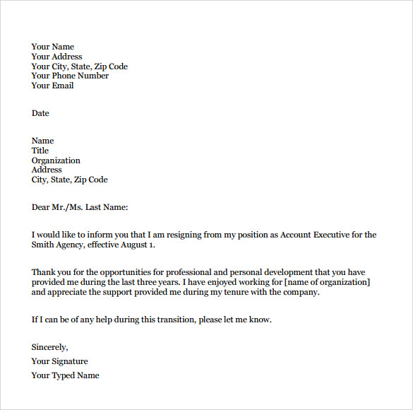 Immediate resignation letter pdf