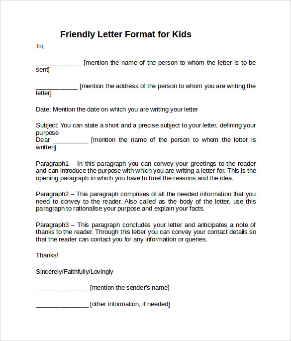 friendly letter format for kids