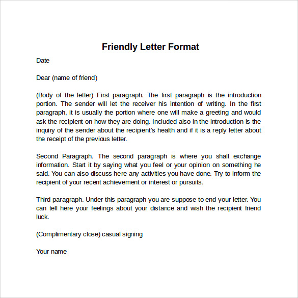 printable friendly letter format