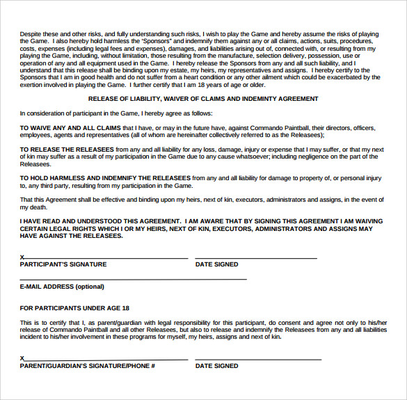 liability waiver form example