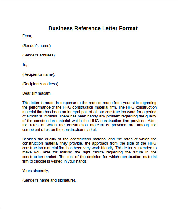 8 Sample Reference Letter Formats Examples to Download ...