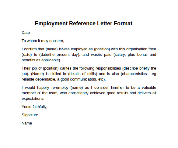 Reference Letter Outline Employment Reference Letter Format