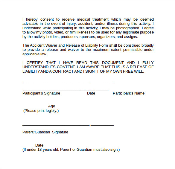 FREE 9+ Sample Liability Waiver Forms in PDF MS Word