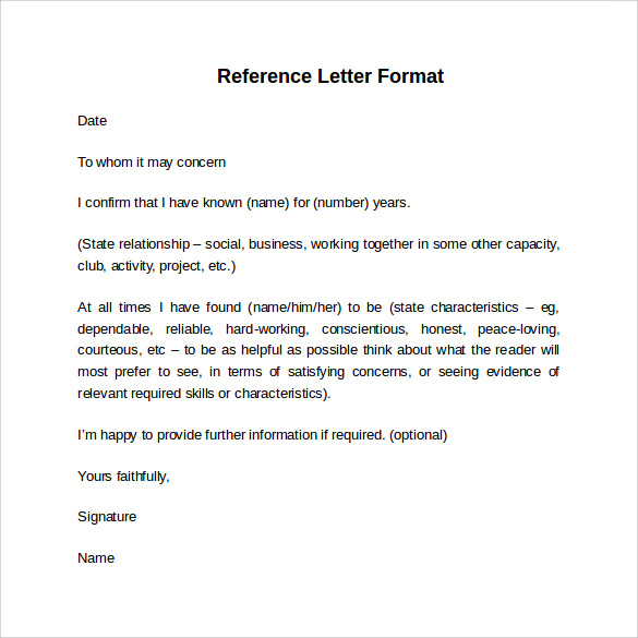 Sample Reference Letter Format - 7+ Download Free Documents in PDF ...