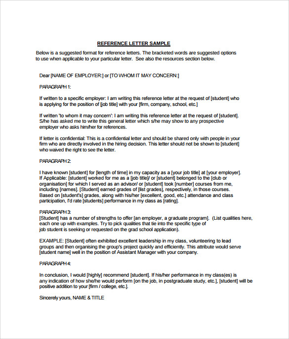 Free 7 Sample Reference Letter Formats In Pdf