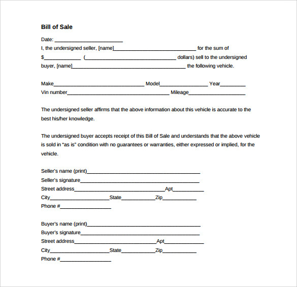 general vehicle bill of sale form 