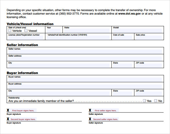 vehicle bill of sale fillable form