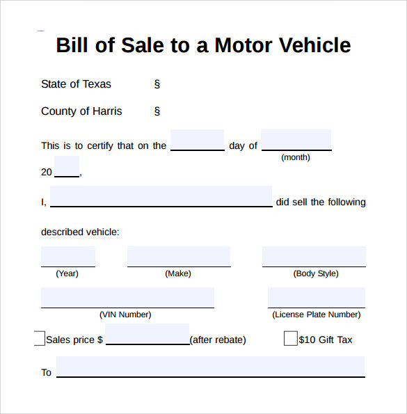 vehicle bill of sale simple