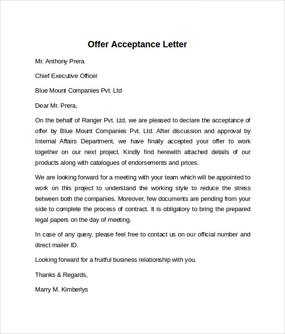 Downloadable Offer Acceptance Letter