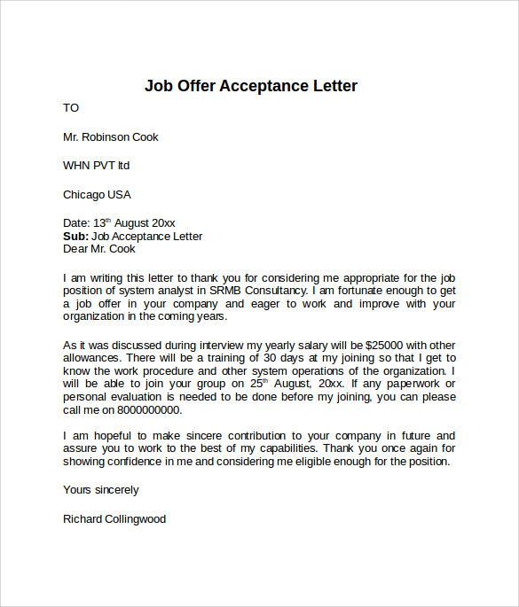 FREE 8 Sample Offer Acceptance Letter Templates In PDF MS Word