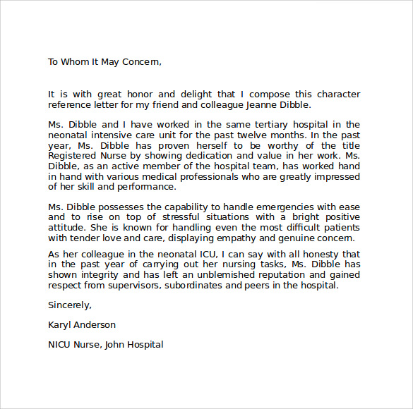 character reference letter word
