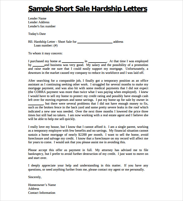 FREE 9+ Sample Financial Hardship Letter Templates in PDF | MS Word