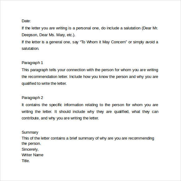 recommendation letter format example