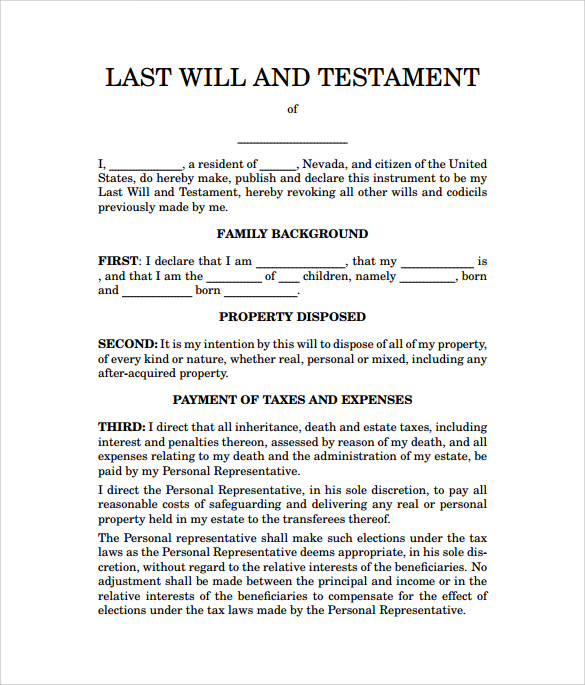 Free Last Will And Testament Template Utah