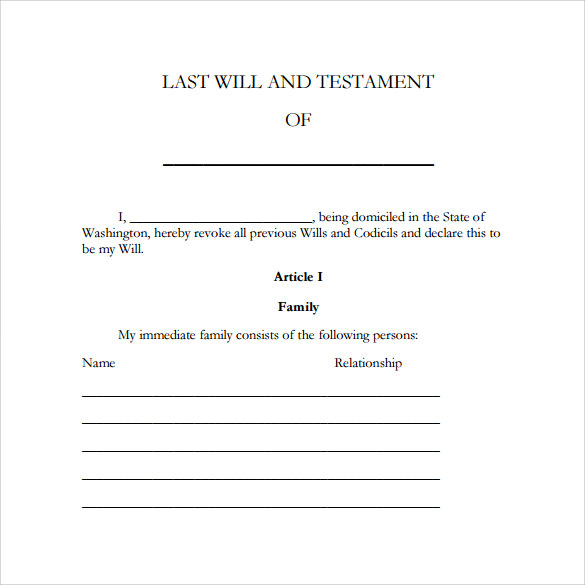 8+ Sample Last Will And Testament Forms  Sample Templates