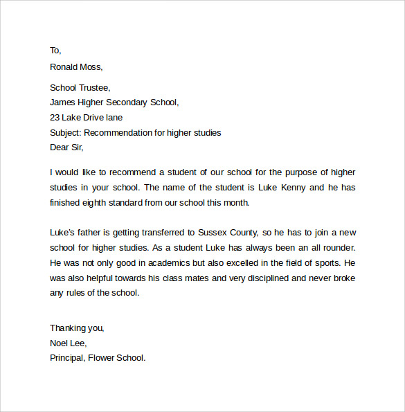Sample Reference Letter From Employer For Higher Studies