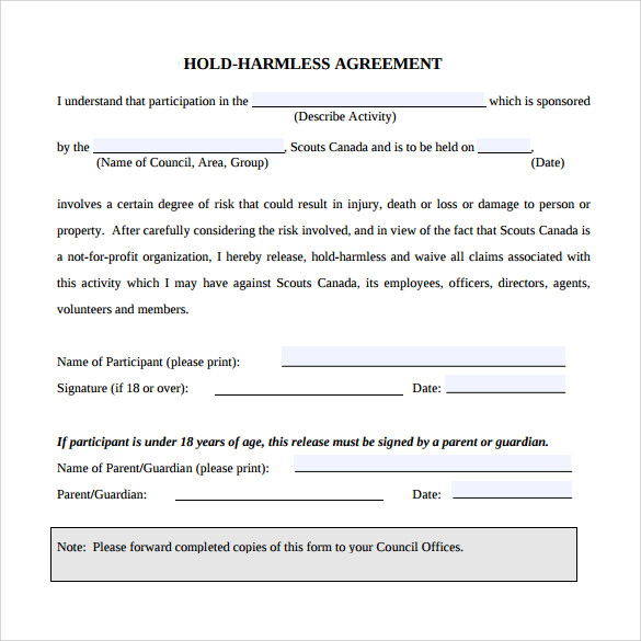 Hold Harmless Agreement California Example