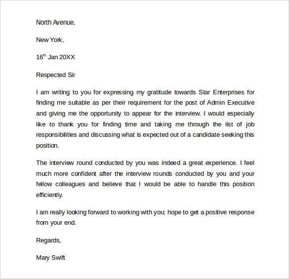 Thank You Letter After Interview And Job Offer from images.sampletemplates.com