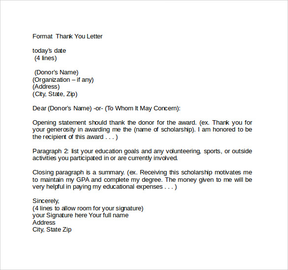 example of thank you letter format