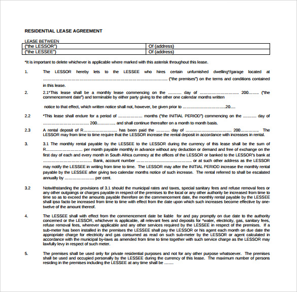 free residential lease agreement