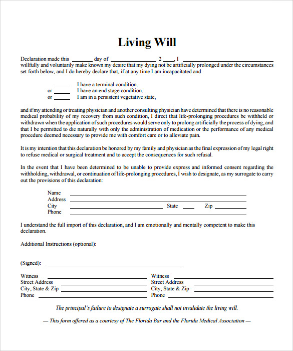 FREE 7  Sample Living Will in PDF MS Word