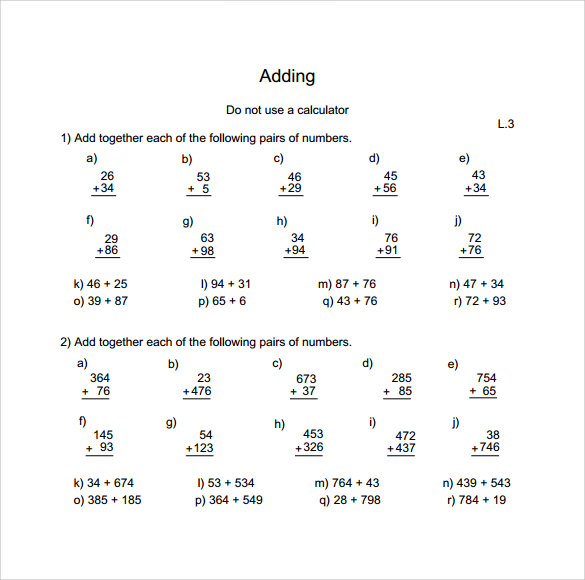 maths school worksheet template