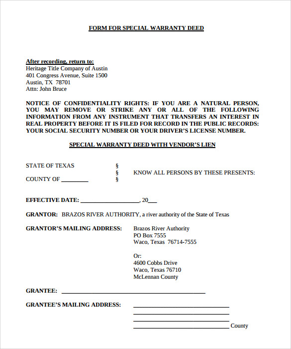 claim quit printable deed 10 Templates   Warranty Deed Templates  Sample Form