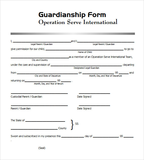 Printable Guardianship Form Printable Forms Free Online