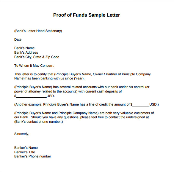 FREE 6+ Sample Proof of Funds Letter Templates in PDF | MS ...