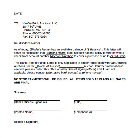 FREE 6 Sample Proof  of Funds  Letter Templates in PDF MS 