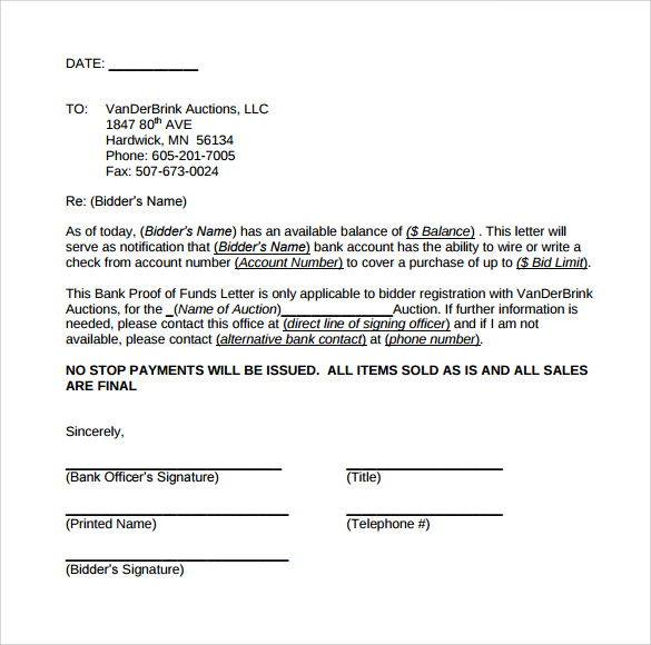 FREE 7 Sample Proof Of Funds Letter Templates In PDF MS Word