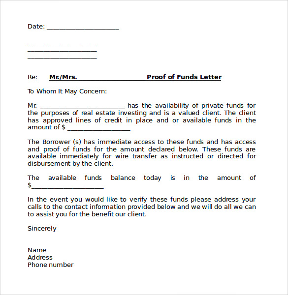 FREE 7 Sample Proof Of Funds Letter Templates In PDF MS Word