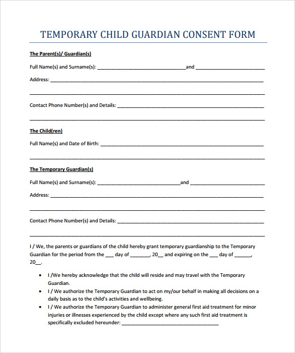 temporary guardianship form pdf