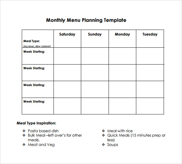 Restaurant Menu Planning Template