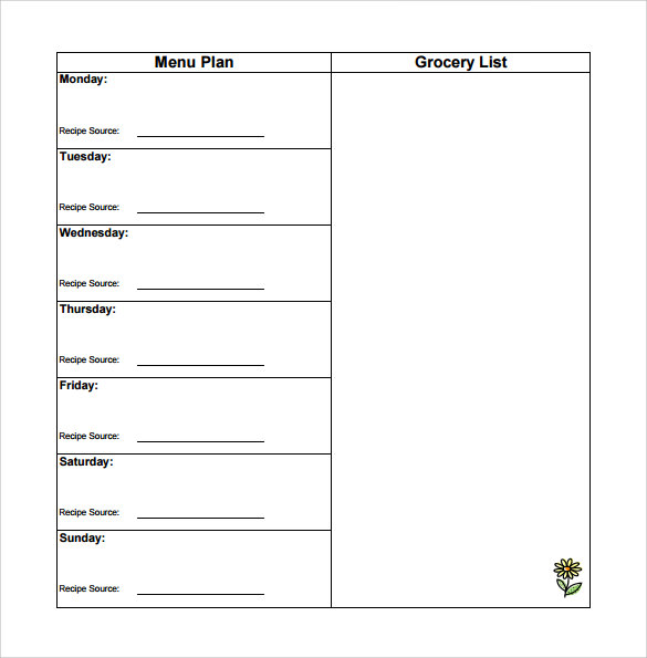 Menu Planning Template Example