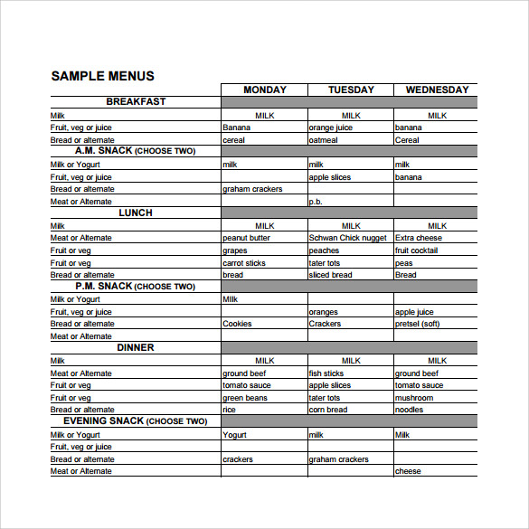 sample menu planning template