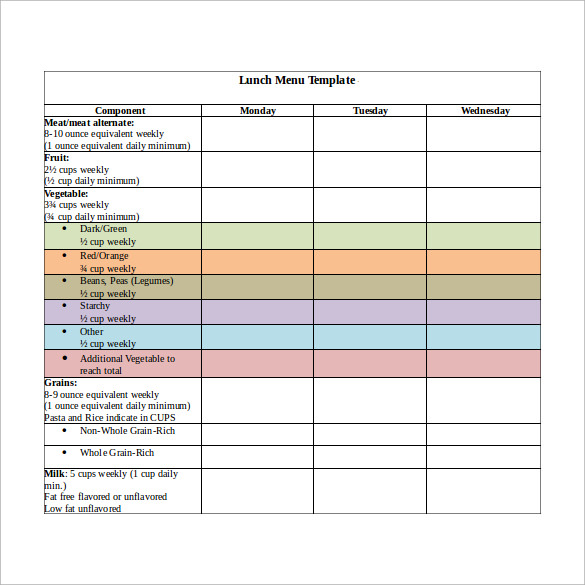 menu planning template in word