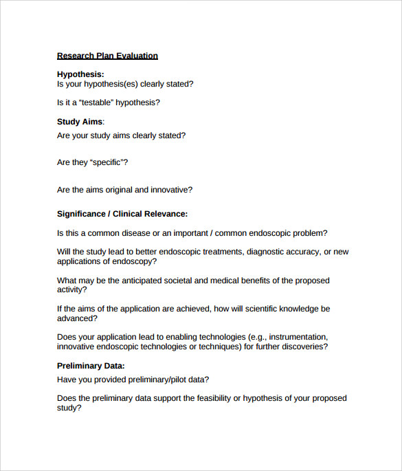 research plan evaluation template