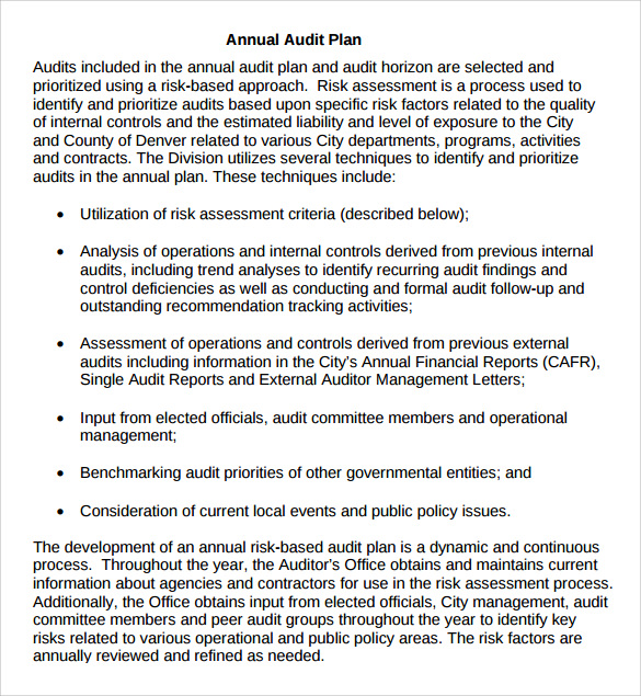 sample audit plan template