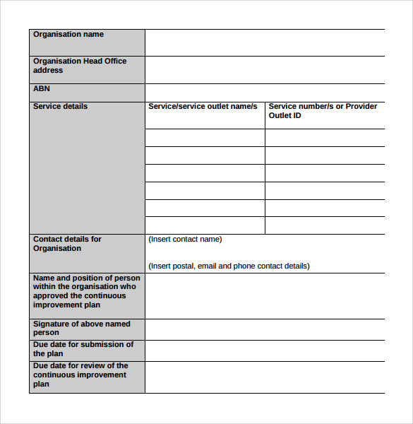 FREE 13  Sample Improvement Plan Templates in MS Word PDF