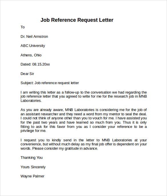 reference job application letter