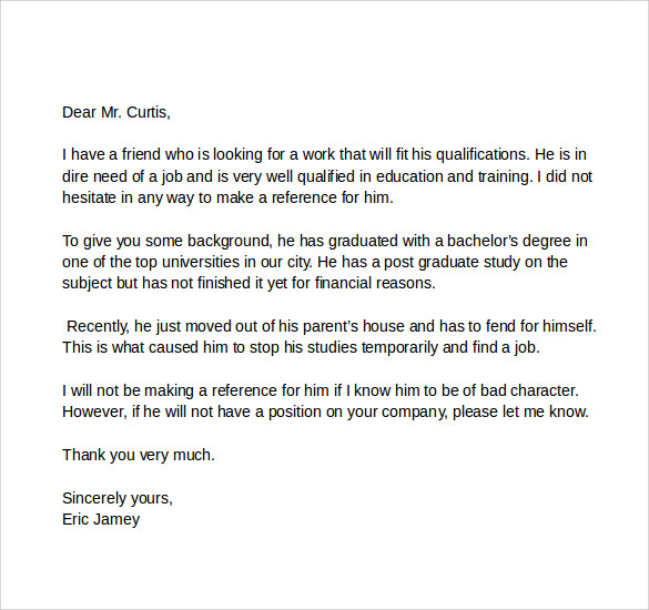 Writing A Reference Letter For A Friend Samples